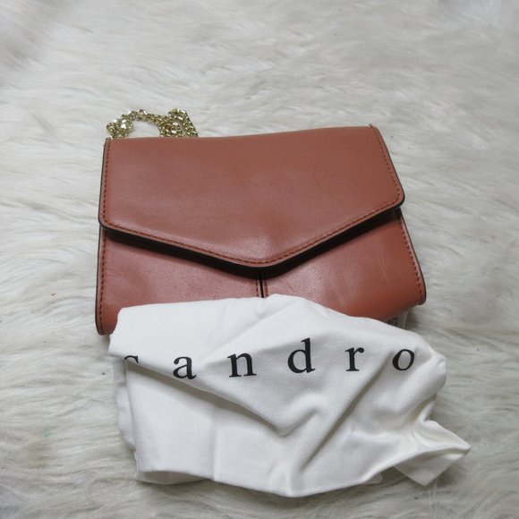 SANDRO Cognac Brown Calfskin Clutch bag nwt - Picture 9 of 11